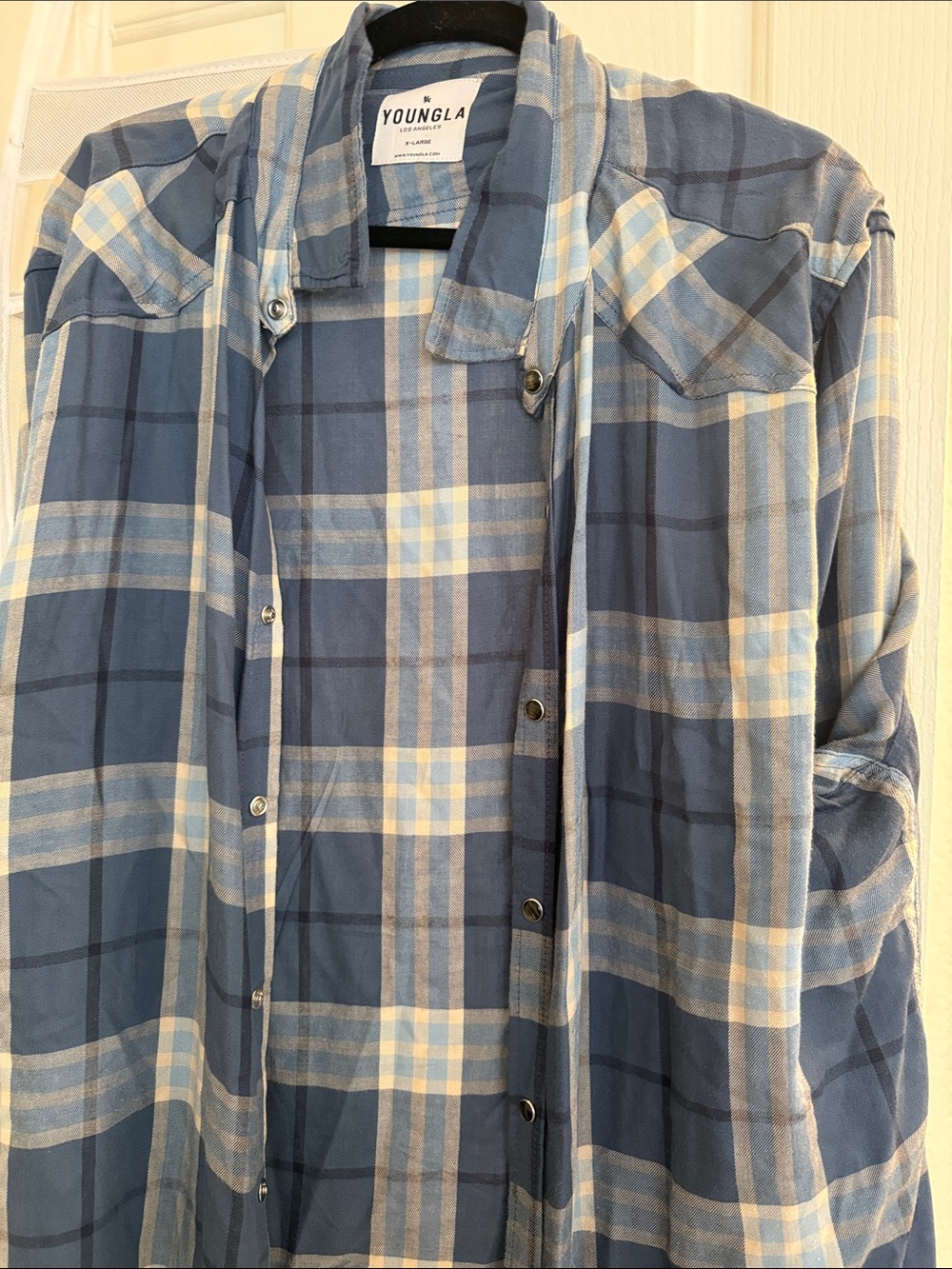 YoungLA Navy & Light Blue Plaid Button-Down Shirt